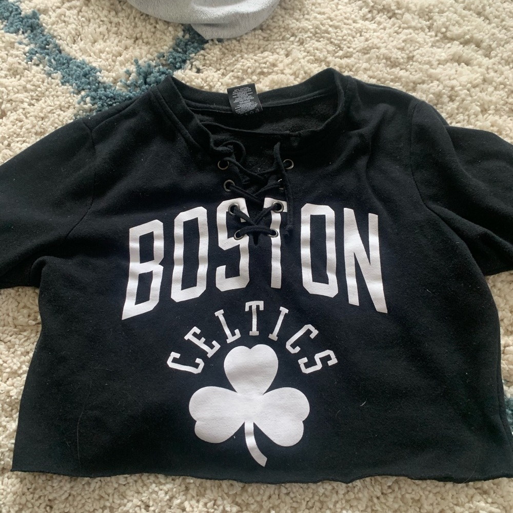 boston celtics crop sweatshirt fleece lined